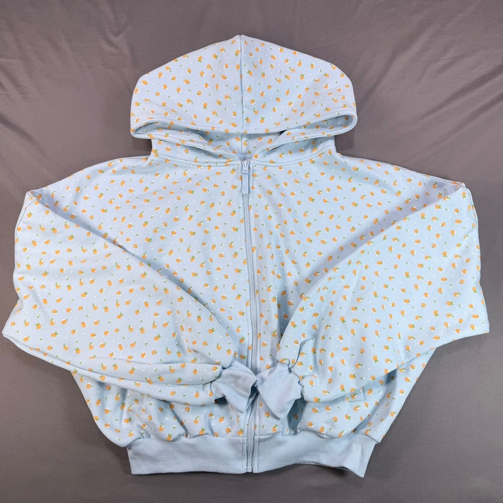 Blogilates Womens S Blue Citrus Print Cotton Marshmallow Hoodie Oversized Zip Up